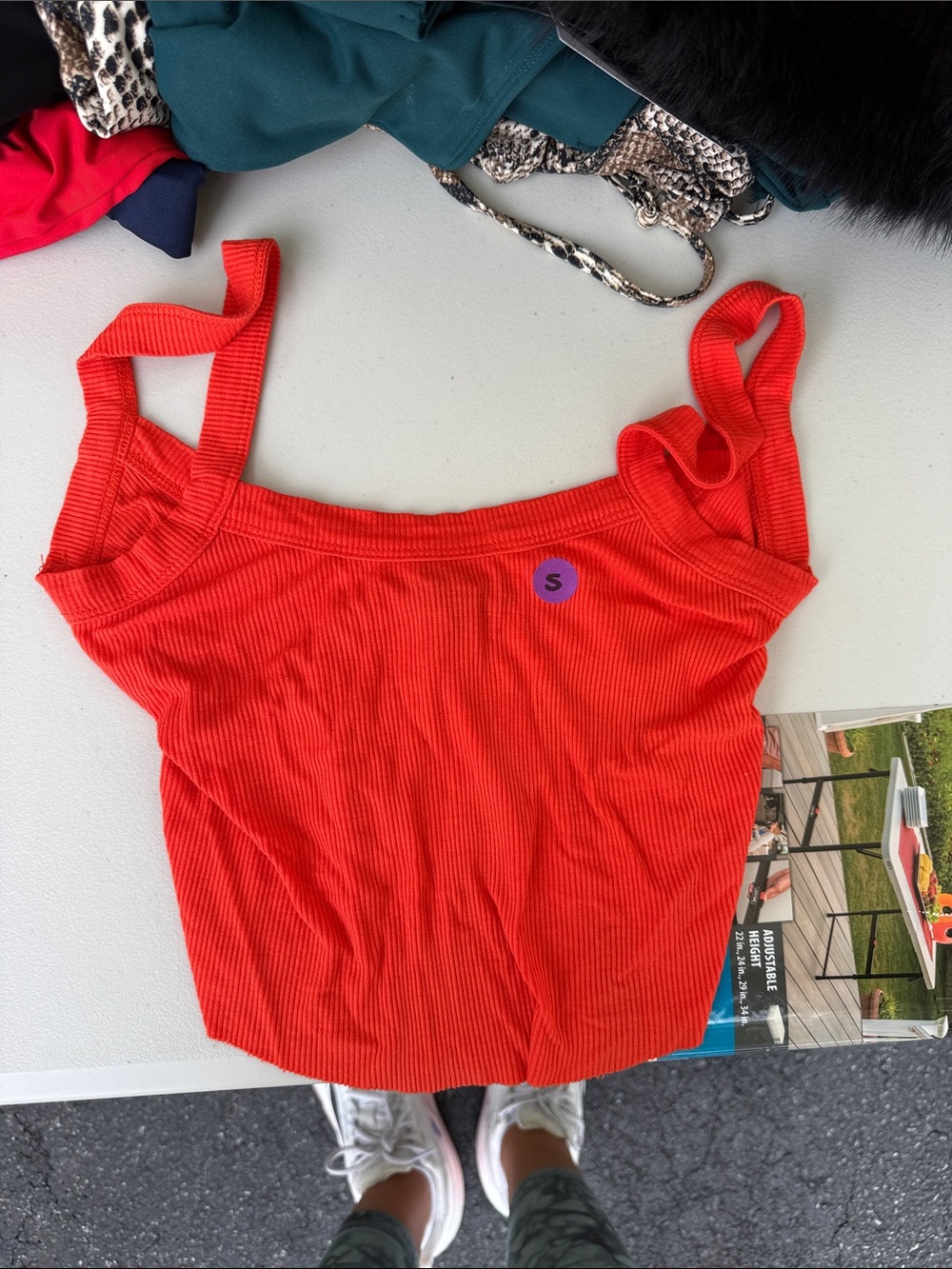 Orange/bright coral Ribbed cropped Tank Top - medium
